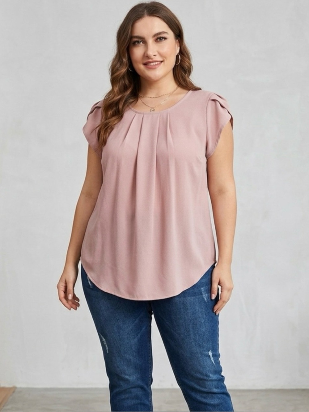 NWT Milumia Soft Pink Pleated Petal Cap Sleeve Blouse Size XXL